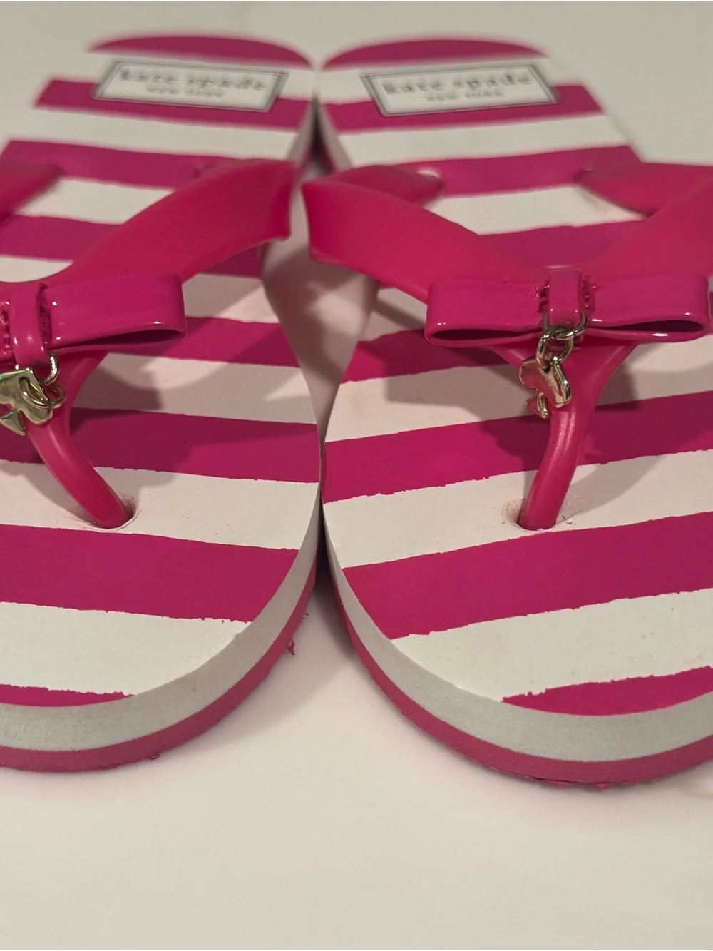 Kate Spade Pink and White Striped Womens Flip Flops with Bow